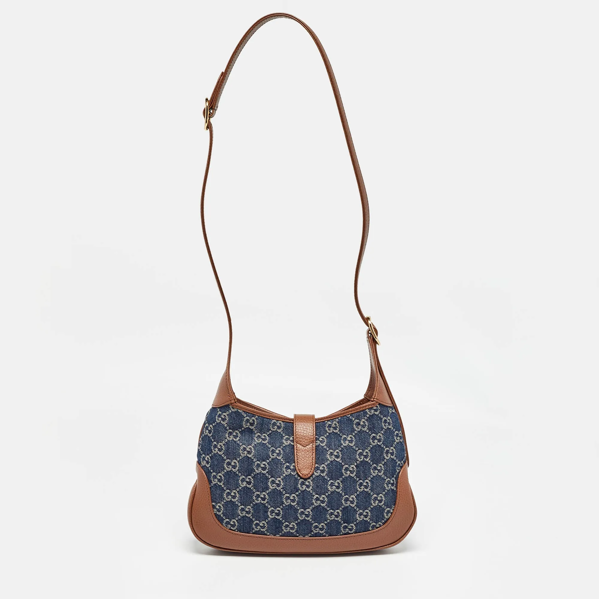 Gucci Blue/brown Gg Denim And Leather Small Jackie 1961 Hobo