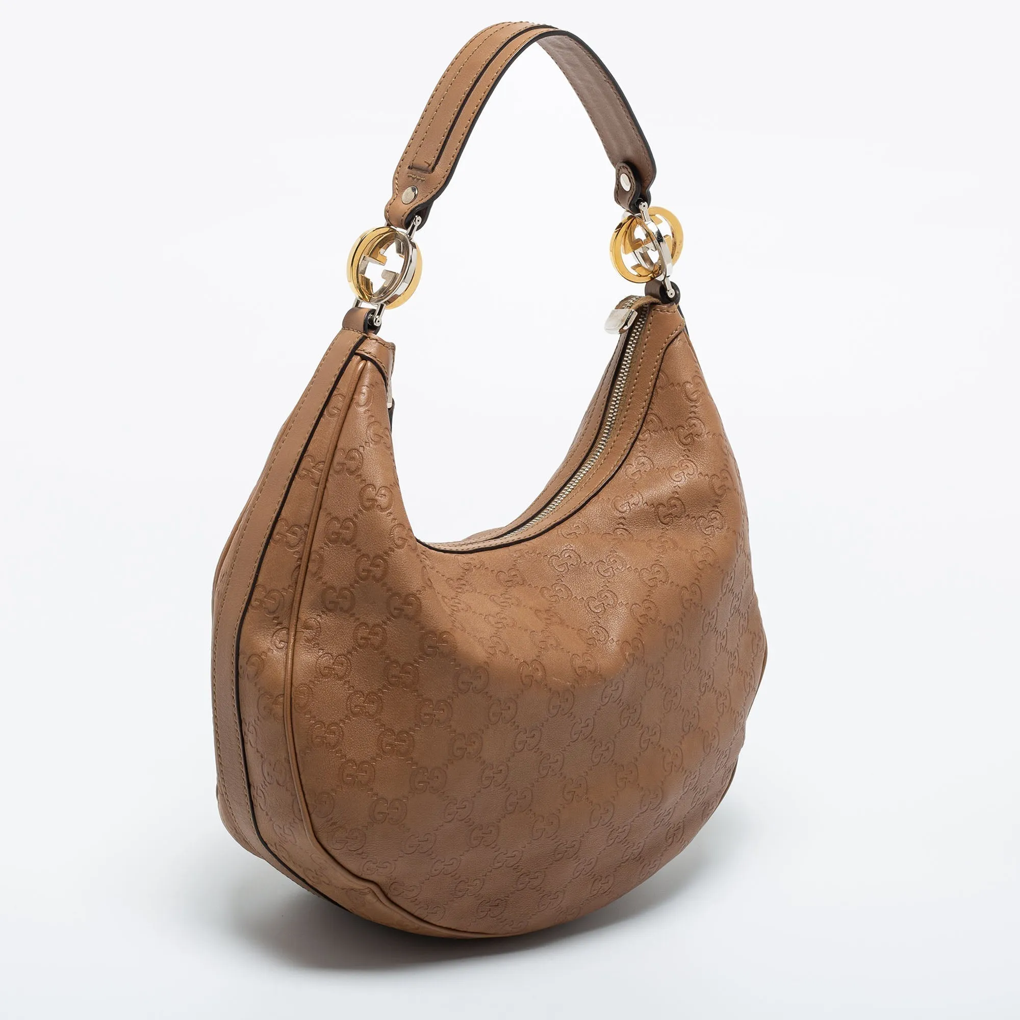 Gucci brown Guccissima Leather Medium GG Twins Hobo