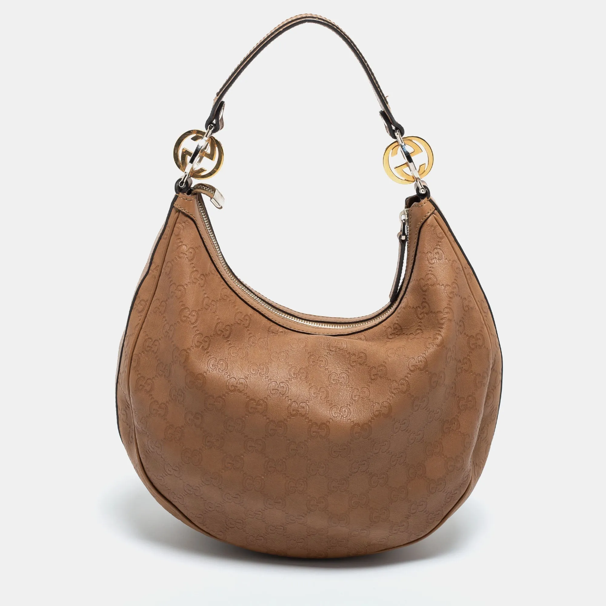 Gucci brown Guccissima Leather Medium GG Twins Hobo
