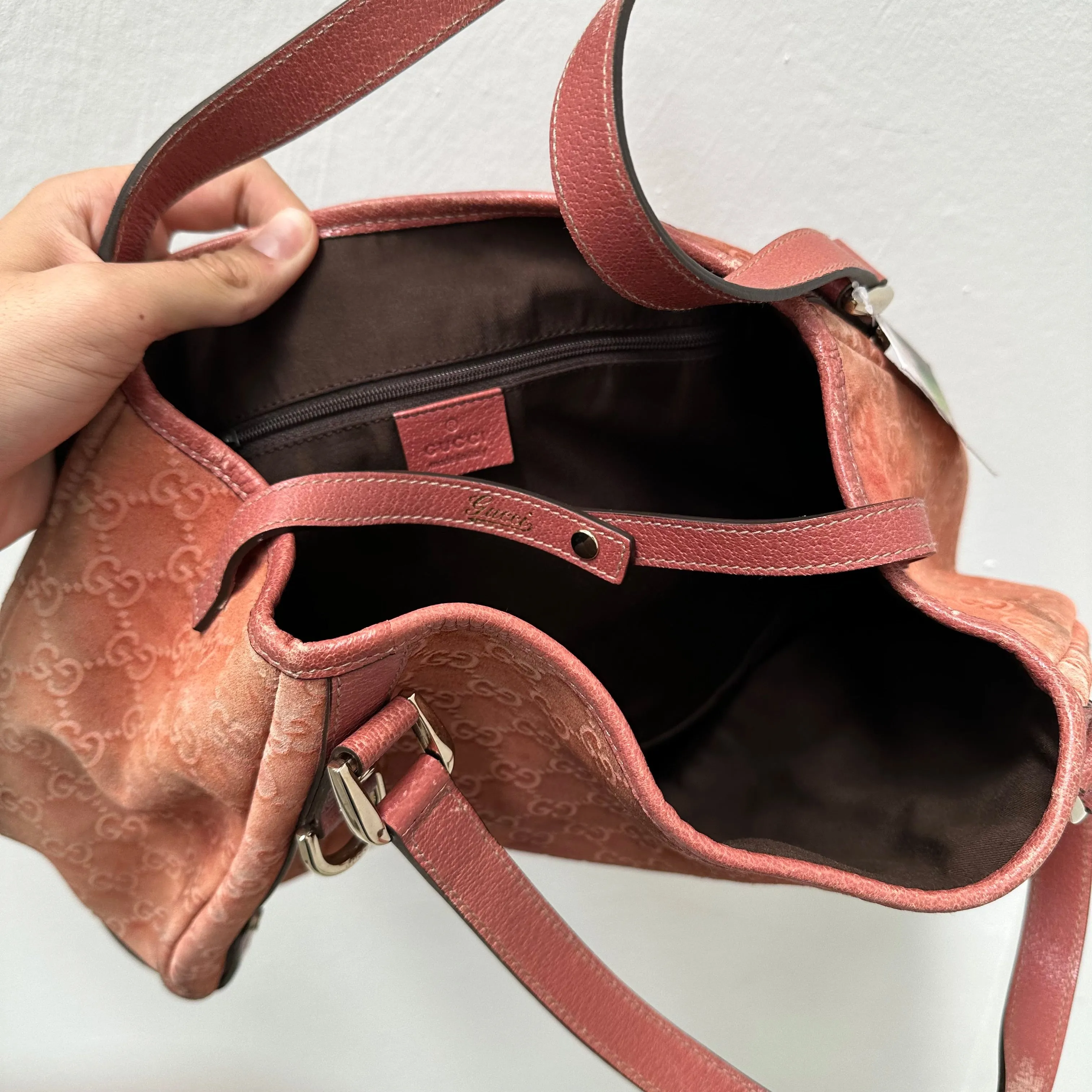 Gucci Pink Guccissima Nubuck and Leather Abbey Hobo Tote Bag