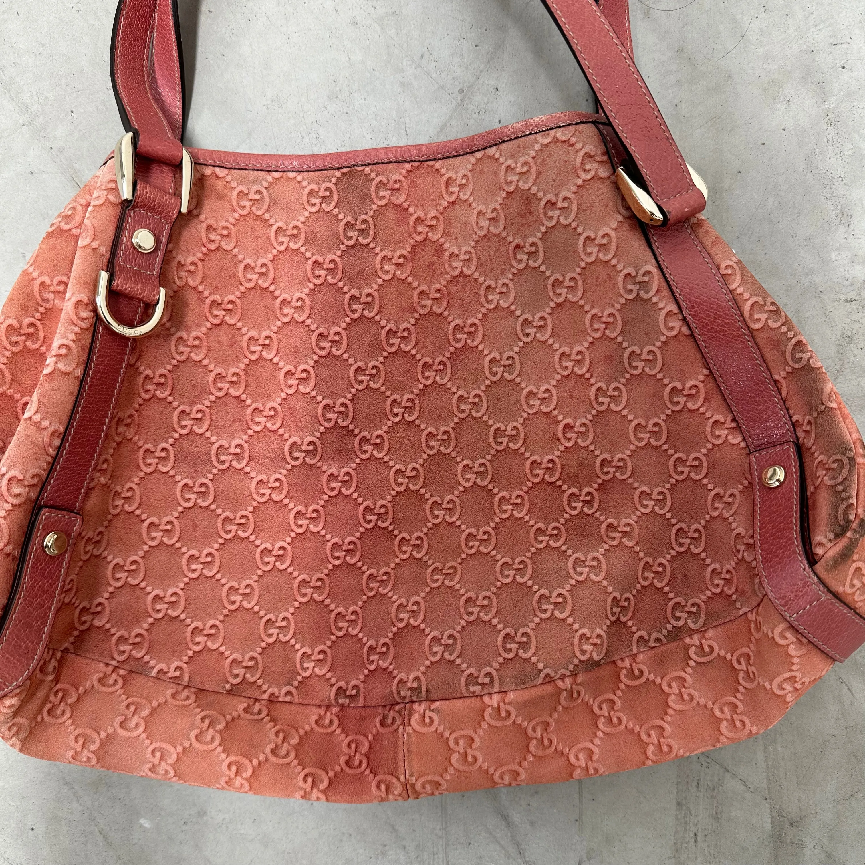 Gucci Pink Guccissima Nubuck and Leather Abbey Hobo Tote Bag