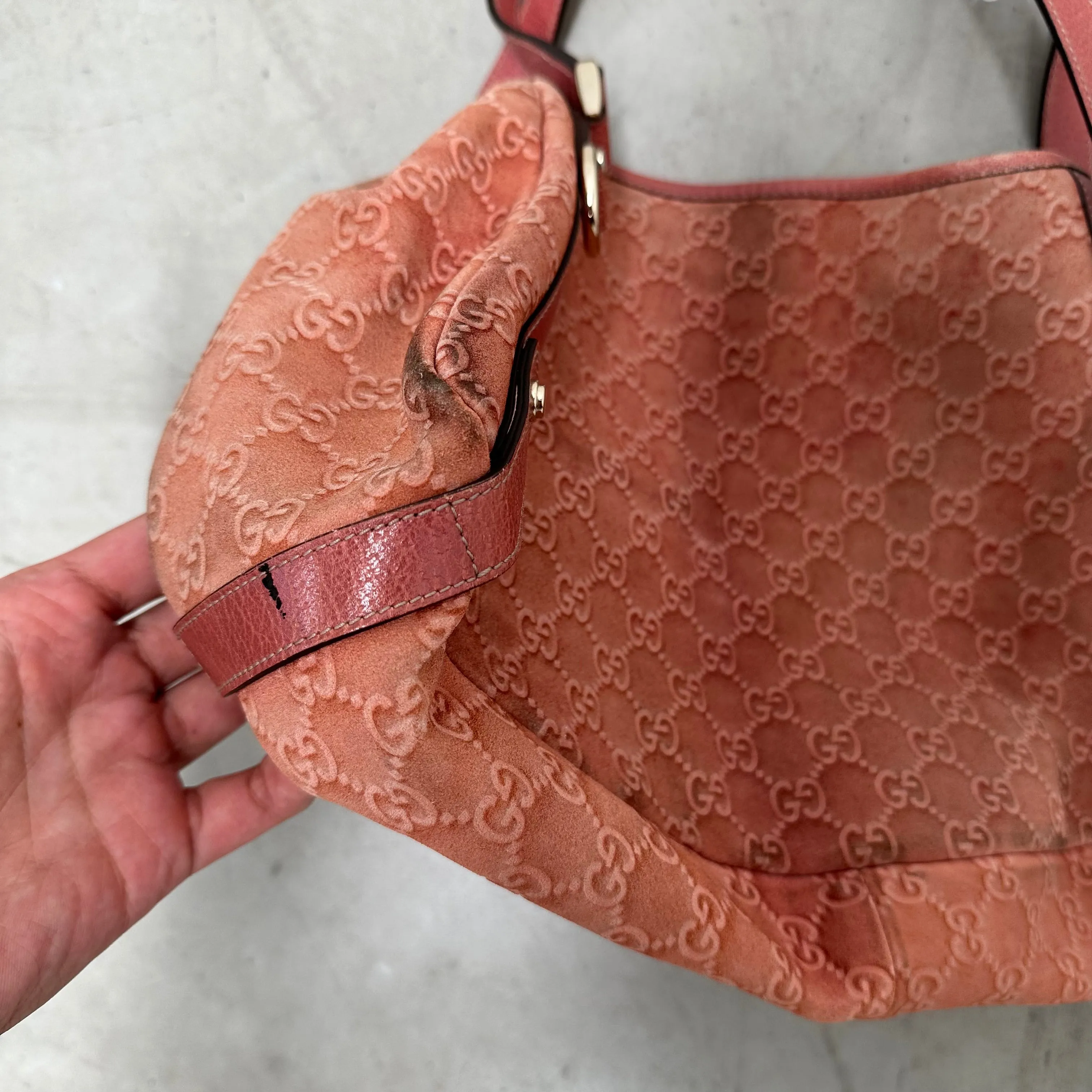 Gucci Pink Guccissima Nubuck and Leather Abbey Hobo Tote Bag