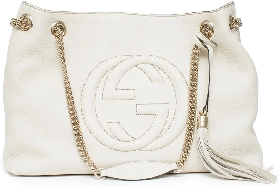 Gucci Womens Soho Leather Chain Straps Shoulder Handbag White Large