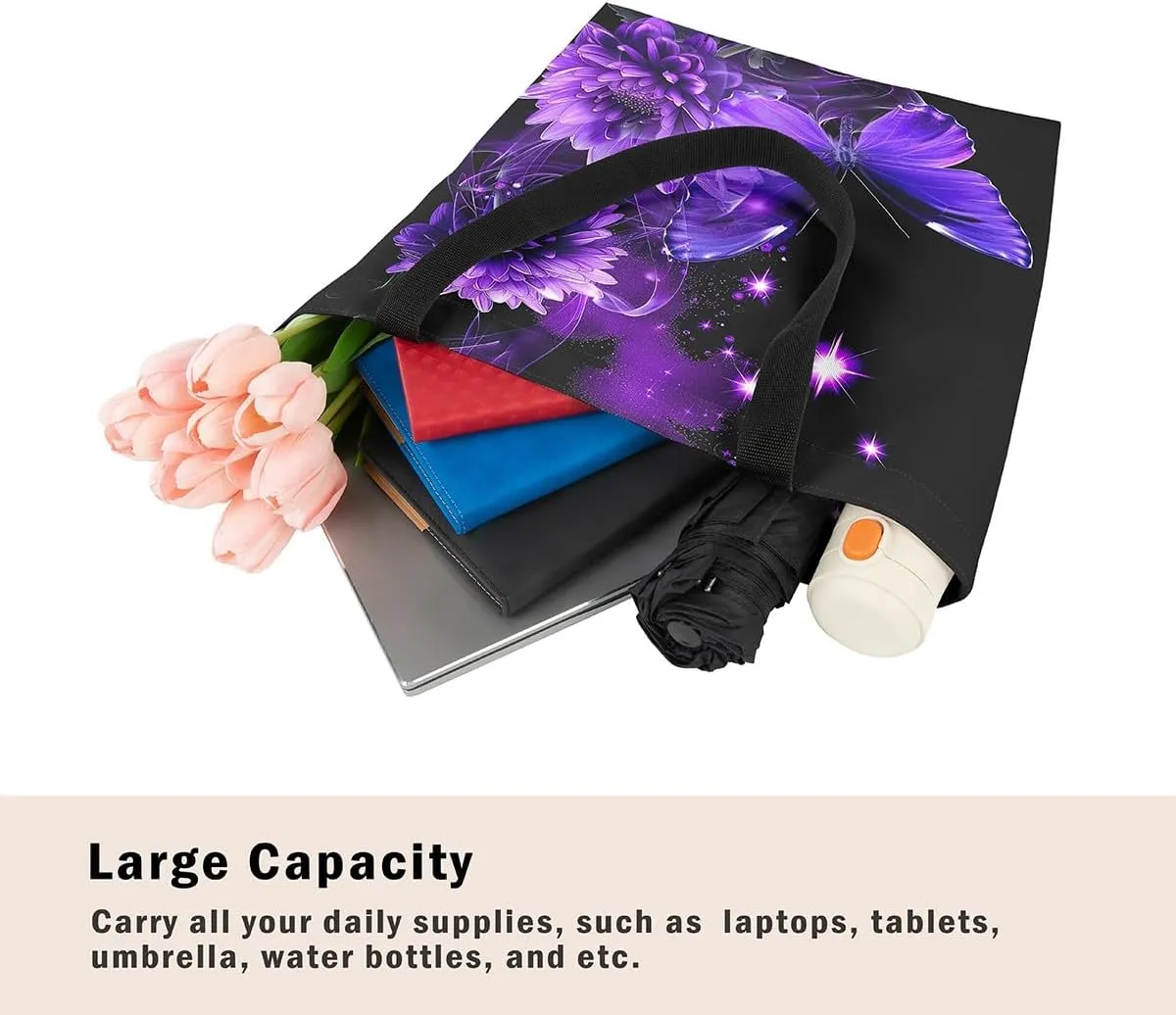 Guitar Canvas Tote Bag for Women,Music Stringed Instruments Large Capacity Gym Bag Flaming Grocery Shoulder Bag
