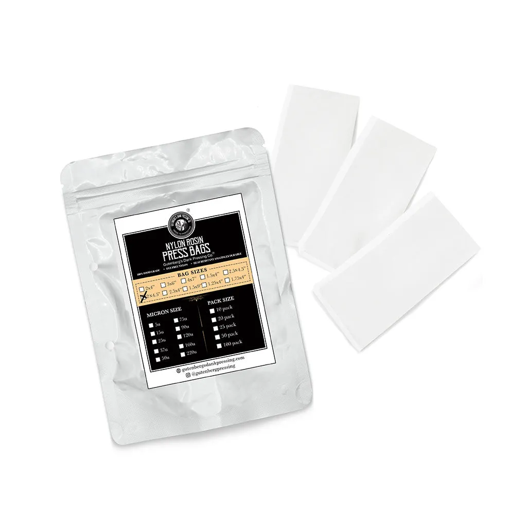 Gutenbergs Dank Pressing Co. 2 Inch x 4.5 Inch Rosin Bags, 90 Micron - Pack of 25