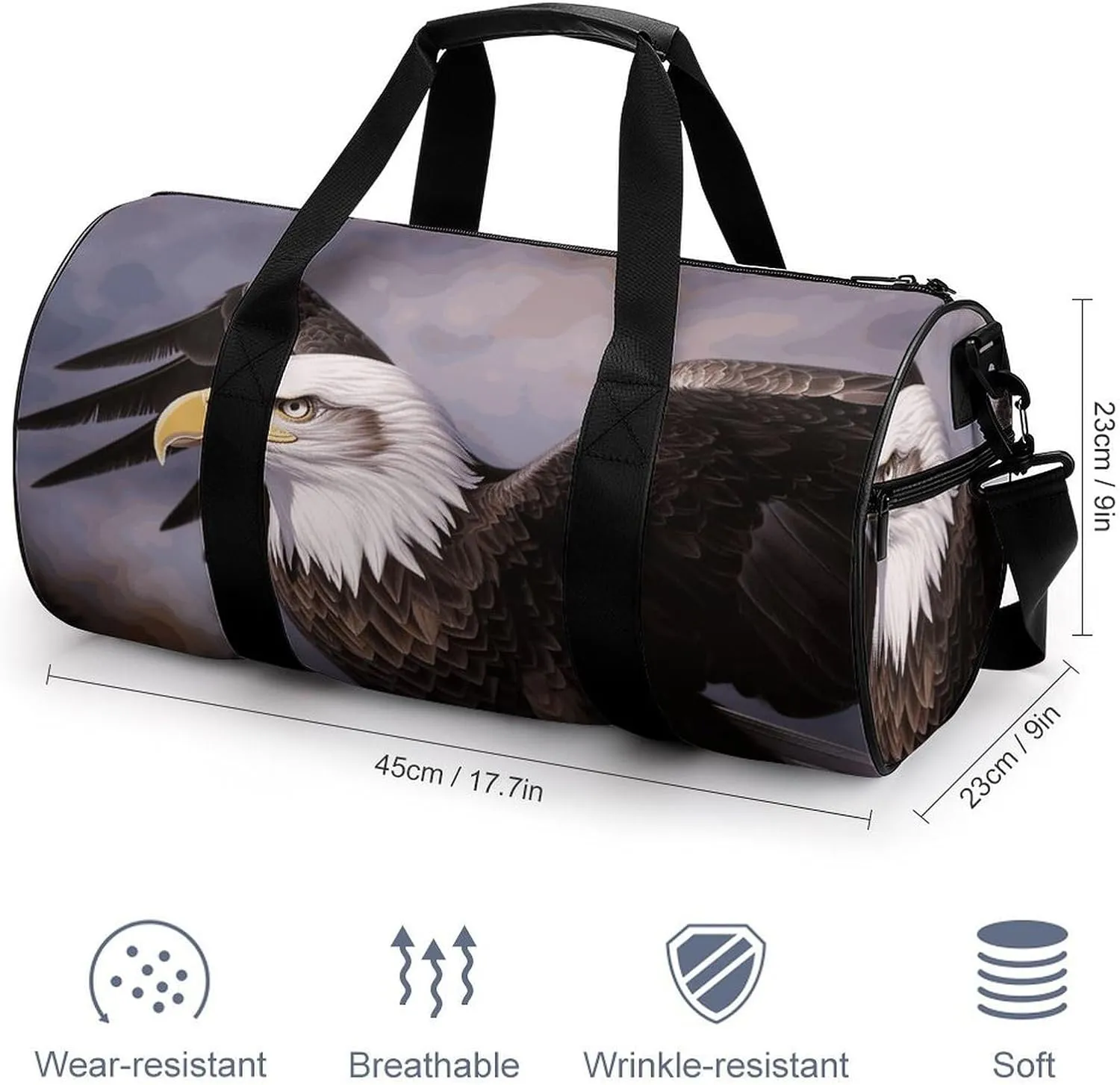 Gym Bag for Men Women Bald Eagle Duffel Bag Overnight Bag with Compartment Gym Sackpac