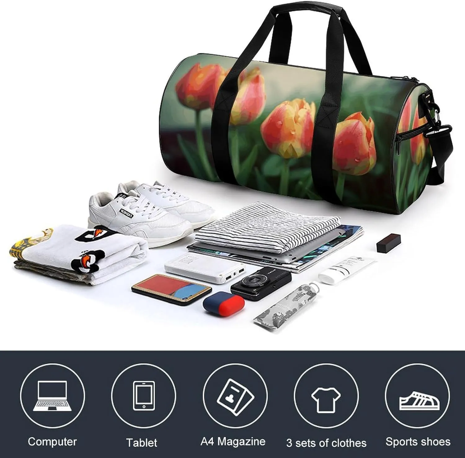 Gym Bag for Men Women Four Flower Duffel Bag Overnight Bag with Compartment Gym Sackpac