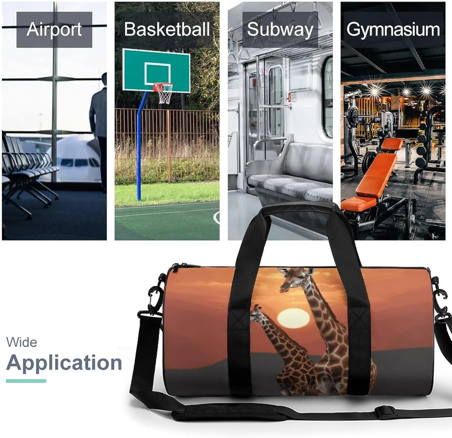 Gym Bag for Men Women Giraffe at Sunset Duffel Bag Overnight Bag with Compartment Gym Sackpac