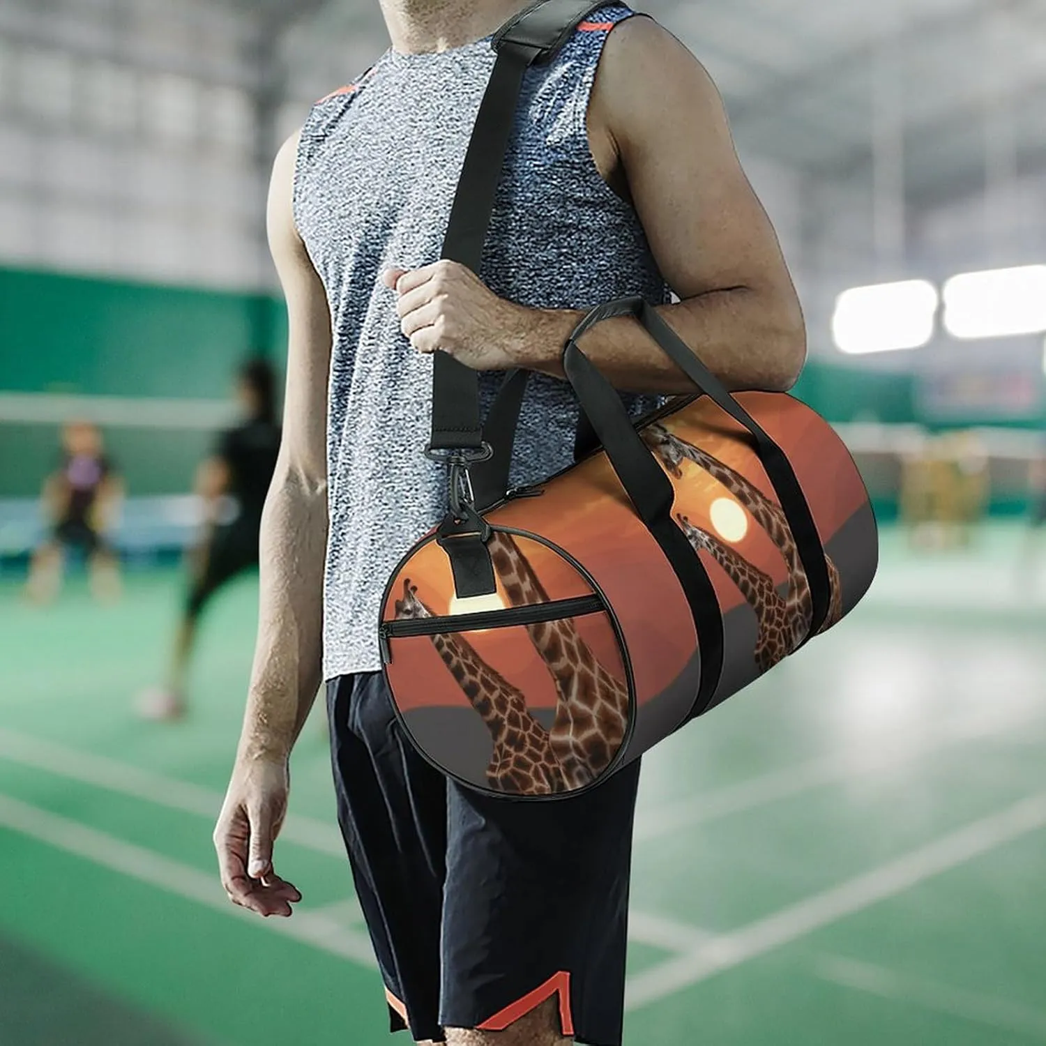 Gym Bag for Men Women Giraffe at Sunset Duffel Bag Overnight Bag with Compartment Gym Sackpac