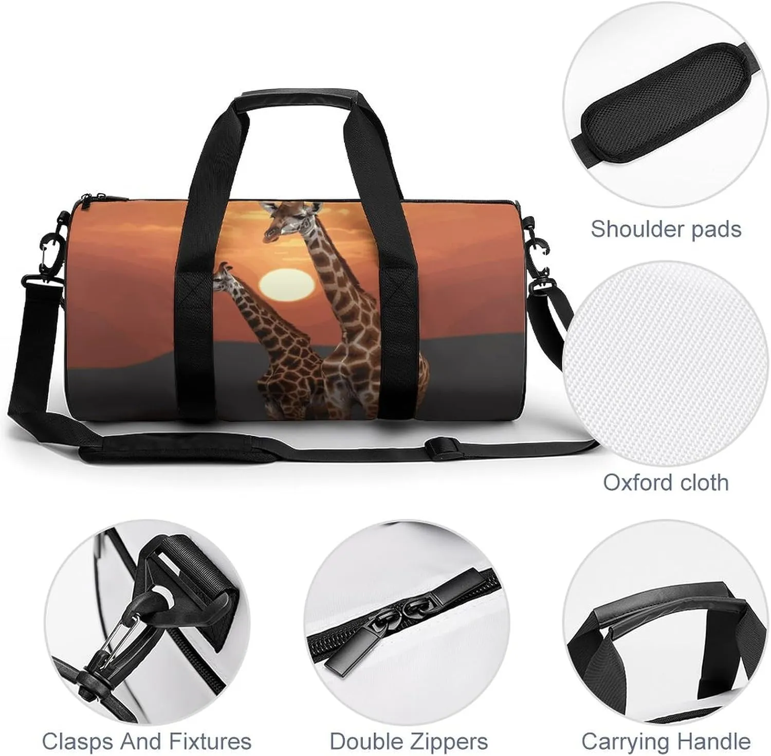 Gym Bag for Men Women Giraffe at Sunset Duffel Bag Overnight Bag with Compartment Gym Sackpac