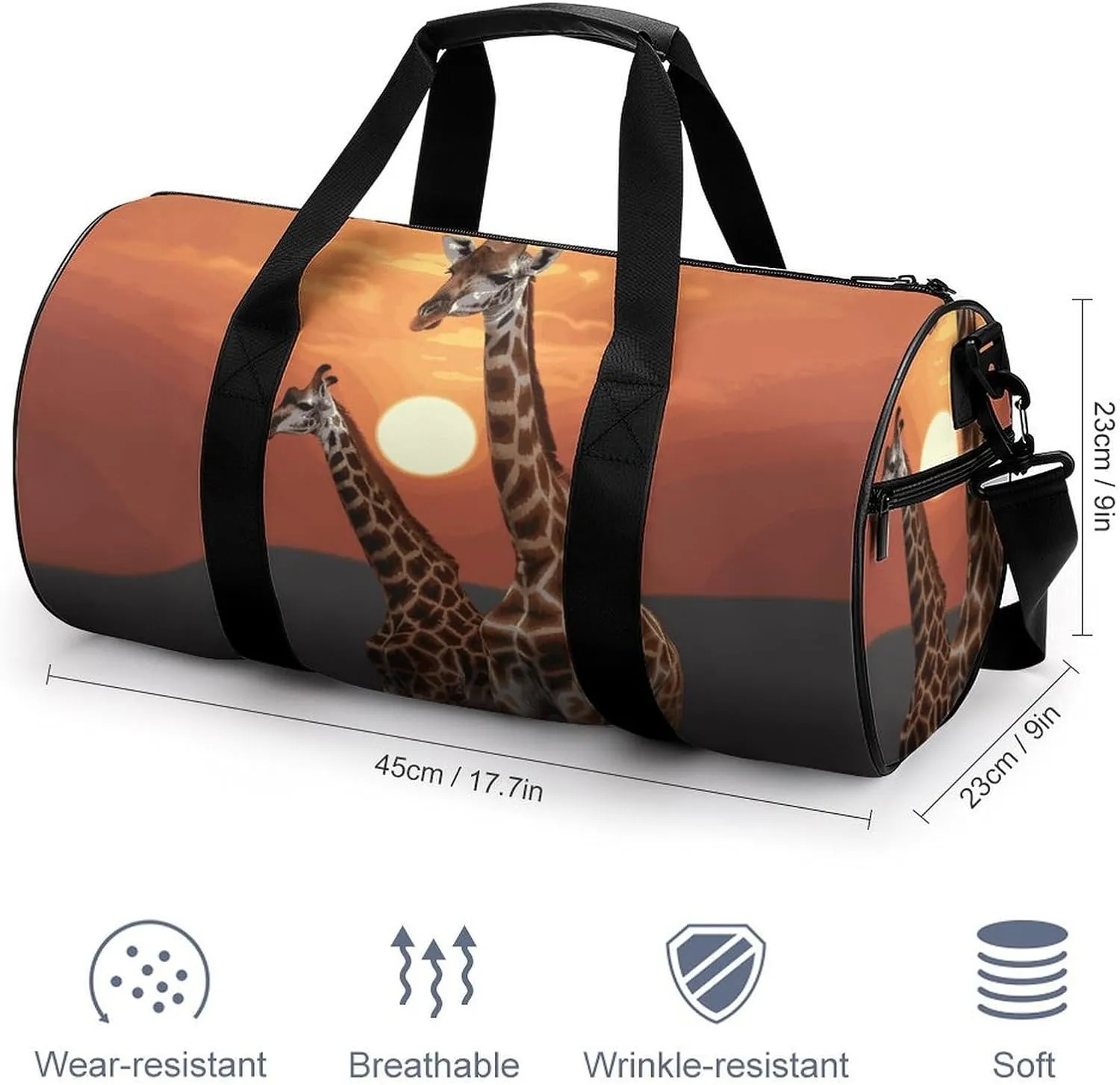 Gym Bag for Men Women Giraffe at Sunset Duffel Bag Overnight Bag with Compartment Gym Sackpac