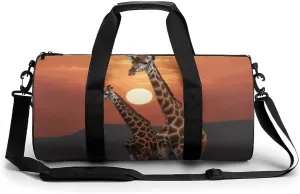 Gym Bag for Men Women Giraffe at Sunset Duffel Bag Overnight Bag with Compartment Gym Sackpac