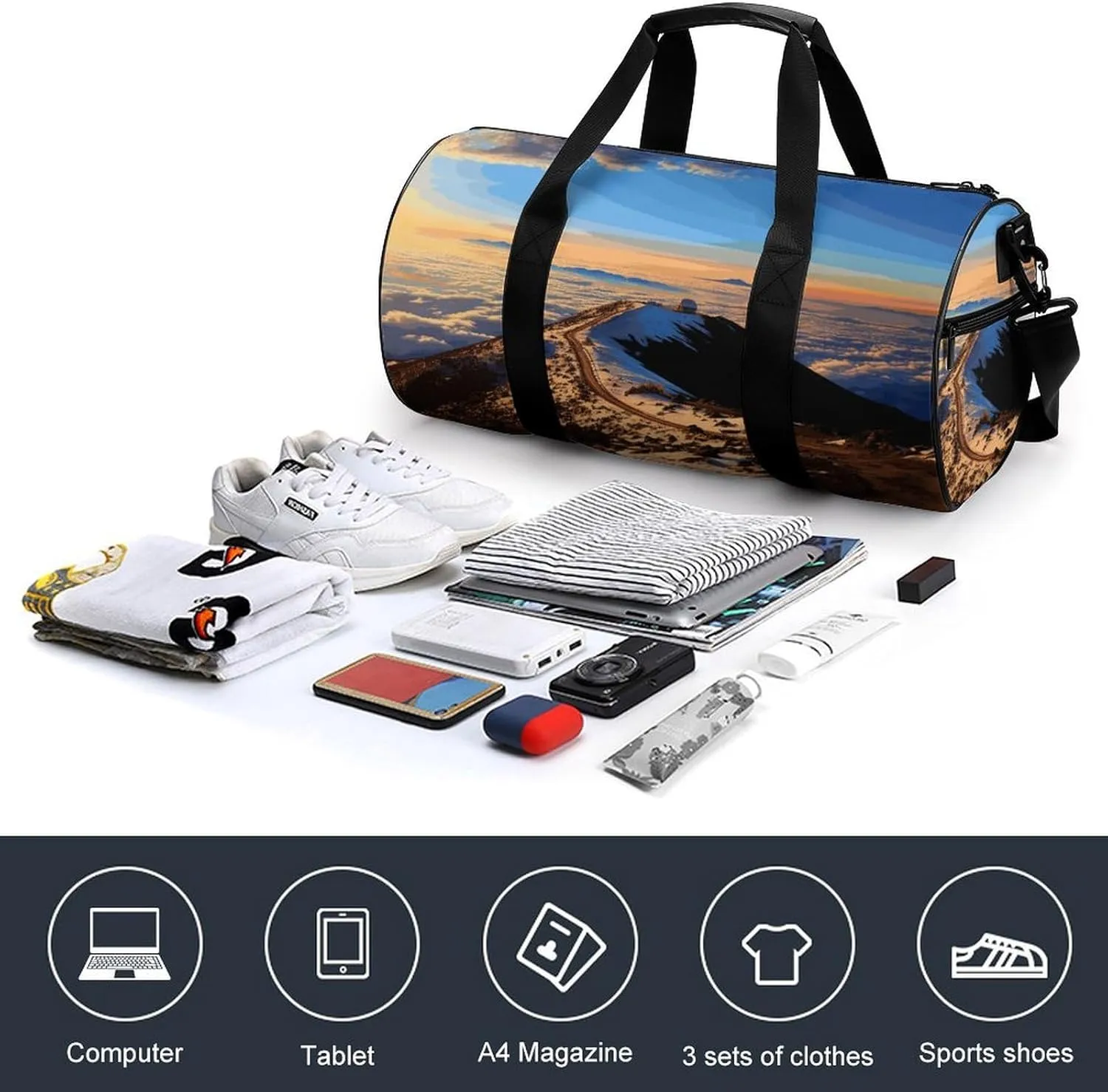 Gym Bag for Men Women Mauna Kea Summit Sunset Duffel Bag Overnight Bag with Compartment Gym Sackpac