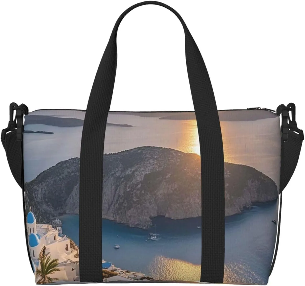 Gym Bag Greece Island Sunset Landscape Duffel Bag for Men Women Travel Overnight Bag with Shoe Compartment Workout Bags