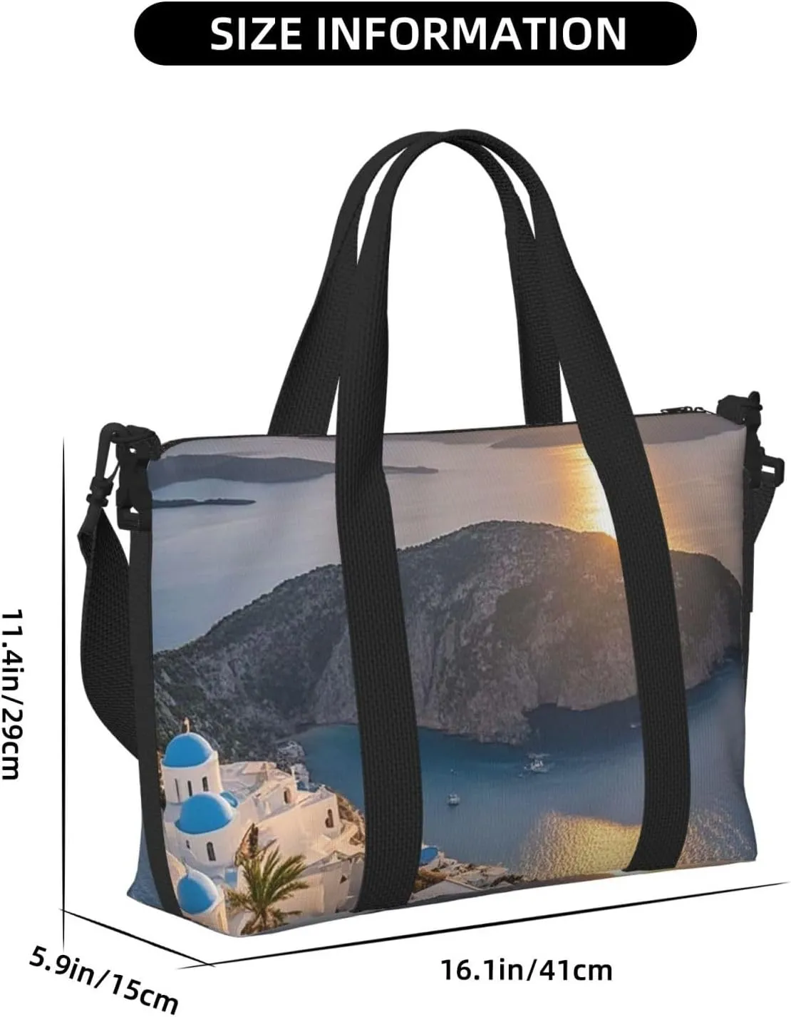 Gym Bag Greece Island Sunset Landscape Duffel Bag for Men Women Travel Overnight Bag with Shoe Compartment Workout Bags