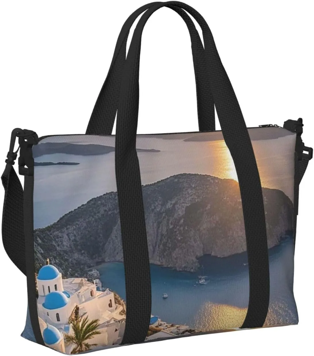 Gym Bag Greece Island Sunset Landscape Duffel Bag for Men Women Travel Overnight Bag with Shoe Compartment Workout Bags