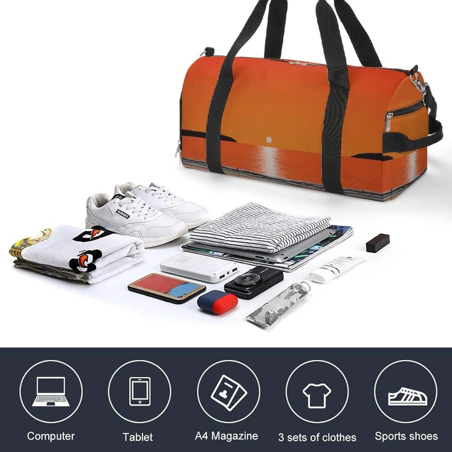 Gym Bag Sunset over Water Duffel Bag for Men Women Travel Overnight Bag with Shoe Compartment Workout Bags