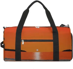 Gym Bag Sunset over Water Duffel Bag for Men Women Travel Overnight Bag with Shoe Compartment Workout Bags