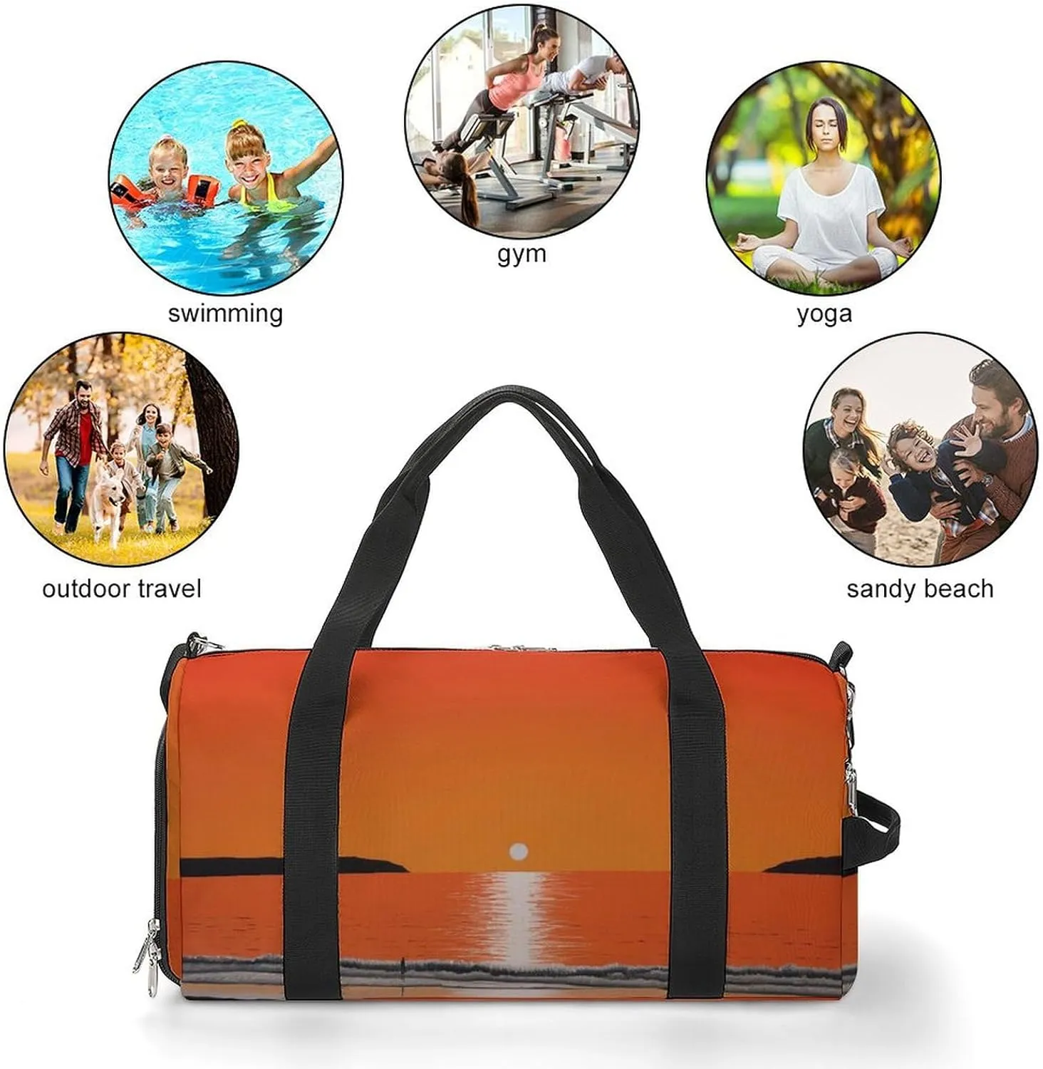Gym Bag Sunset over Water Duffel Bag for Men Women Travel Overnight Bag with Shoe Compartment Workout Bags