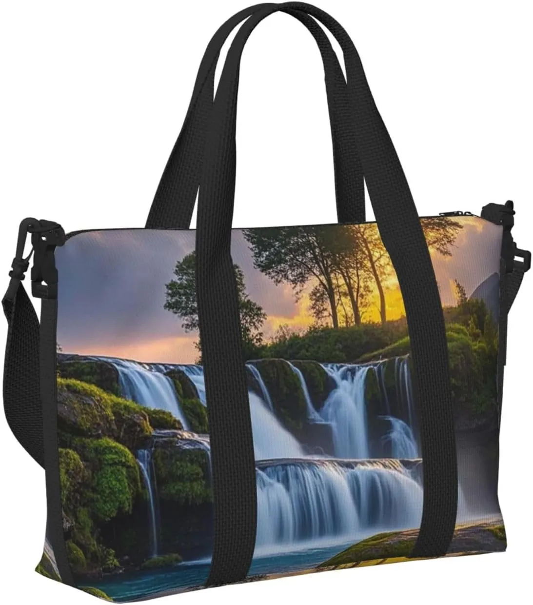 Gym Bag Waterfall at Sunset Duffel Bag for Men Women Travel Overnight Bag with Shoe Compartment Workout Bags
