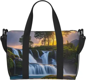 Gym Bag Waterfall at Sunset Duffel Bag for Men Women Travel Overnight Bag with Shoe Compartment Workout Bags
