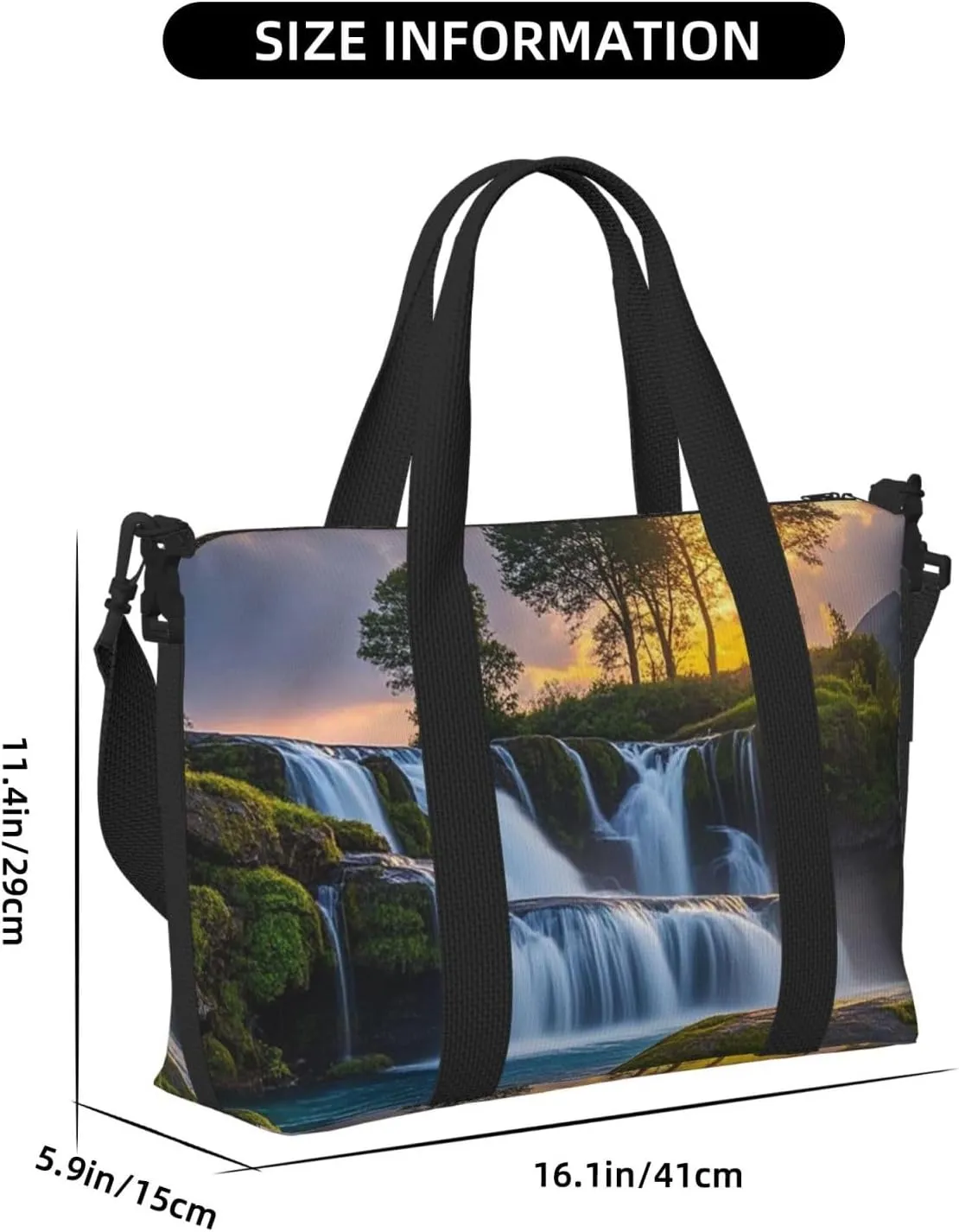 Gym Bag Waterfall at Sunset Duffel Bag for Men Women Travel Overnight Bag with Shoe Compartment Workout Bags