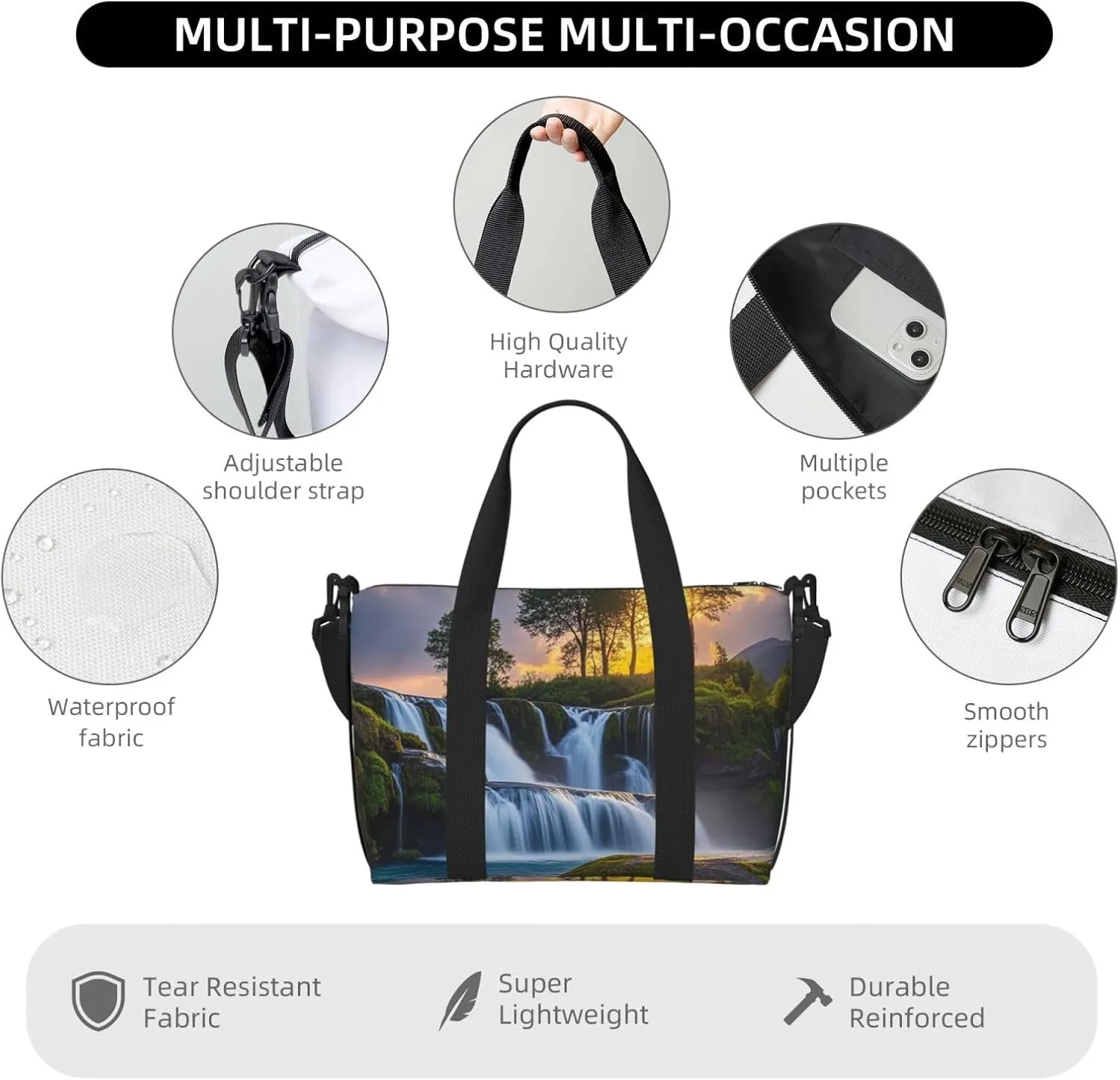 Gym Bag Waterfall at Sunset Duffel Bag for Men Women Travel Overnight Bag with Shoe Compartment Workout Bags