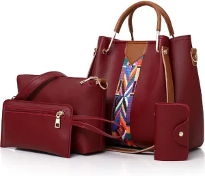 Handbags and Purse for Women Shoulder Bags Top-Handle Bags Tote Satchel Hobo 4pcs Set(Brown)