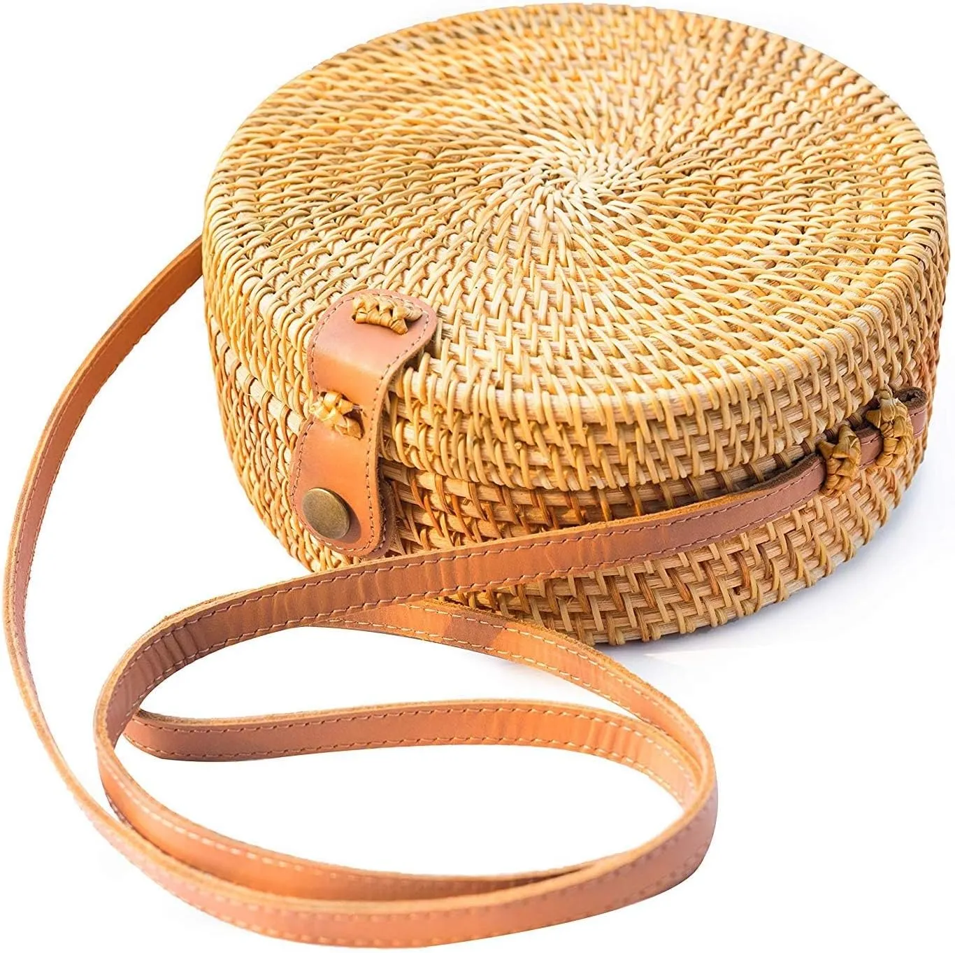Handwoven Round Rattan Bag Purse for Women, Tote Basket Circle Boho Bag Bali