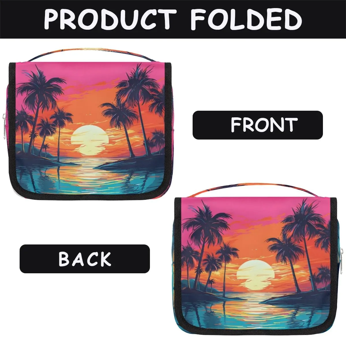 Hanging Travel Toiletry Bag Coconut Tree Sunset Toiletry Bags with Hanging Hook Portable Cosmetic Bag Makeup Organizer for Travel Business Trip