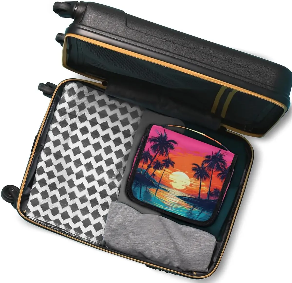 Hanging Travel Toiletry Bag Coconut Tree Sunset Toiletry Bags with Hanging Hook Portable Cosmetic Bag Makeup Organizer for Travel Business Trip