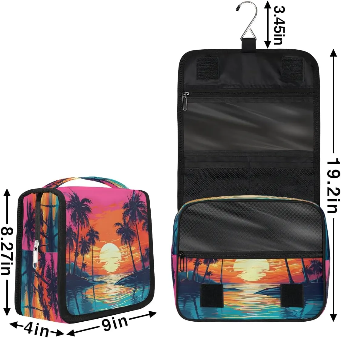 Hanging Travel Toiletry Bag Coconut Tree Sunset Toiletry Bags with Hanging Hook Portable Cosmetic Bag Makeup Organizer for Travel Business Trip
