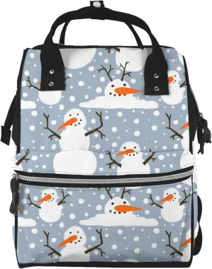 Happy Snowmen Snowfall Pattern Mummy Diaper Bag Backpack Durable Maternity Baby Nappy Casual Shoulder Bags Travel Hiking Outdoor Pack