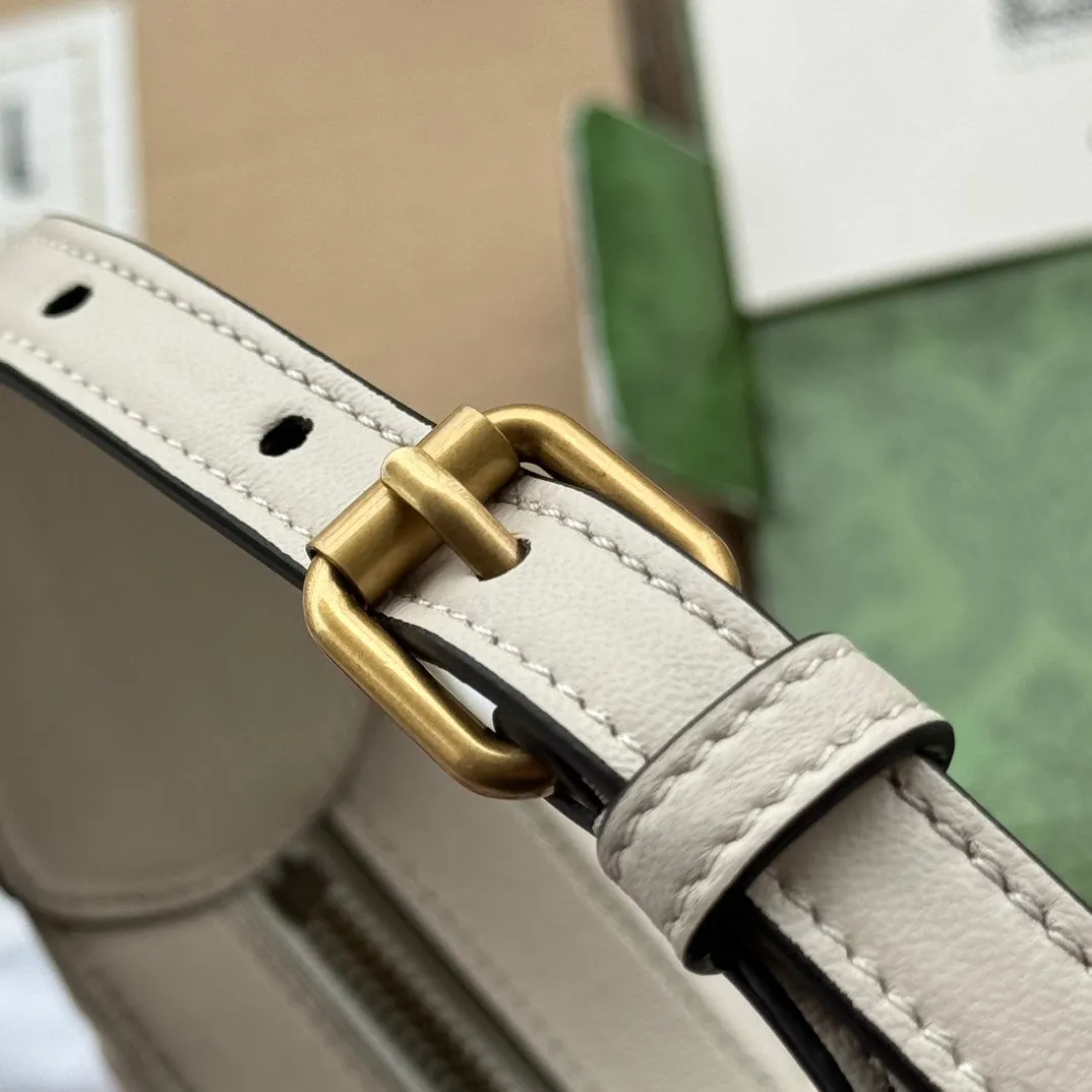 hardware half-moon 21cm white calfskin shaped Delivery guarantee Gucci marmont gg User-friendly gold