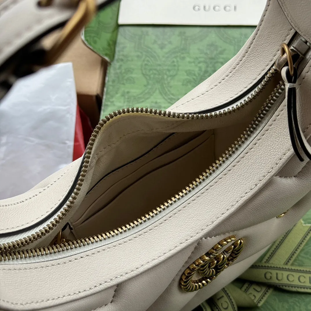 hardware half-moon 21cm white calfskin shaped Delivery guarantee Gucci marmont gg User-friendly gold