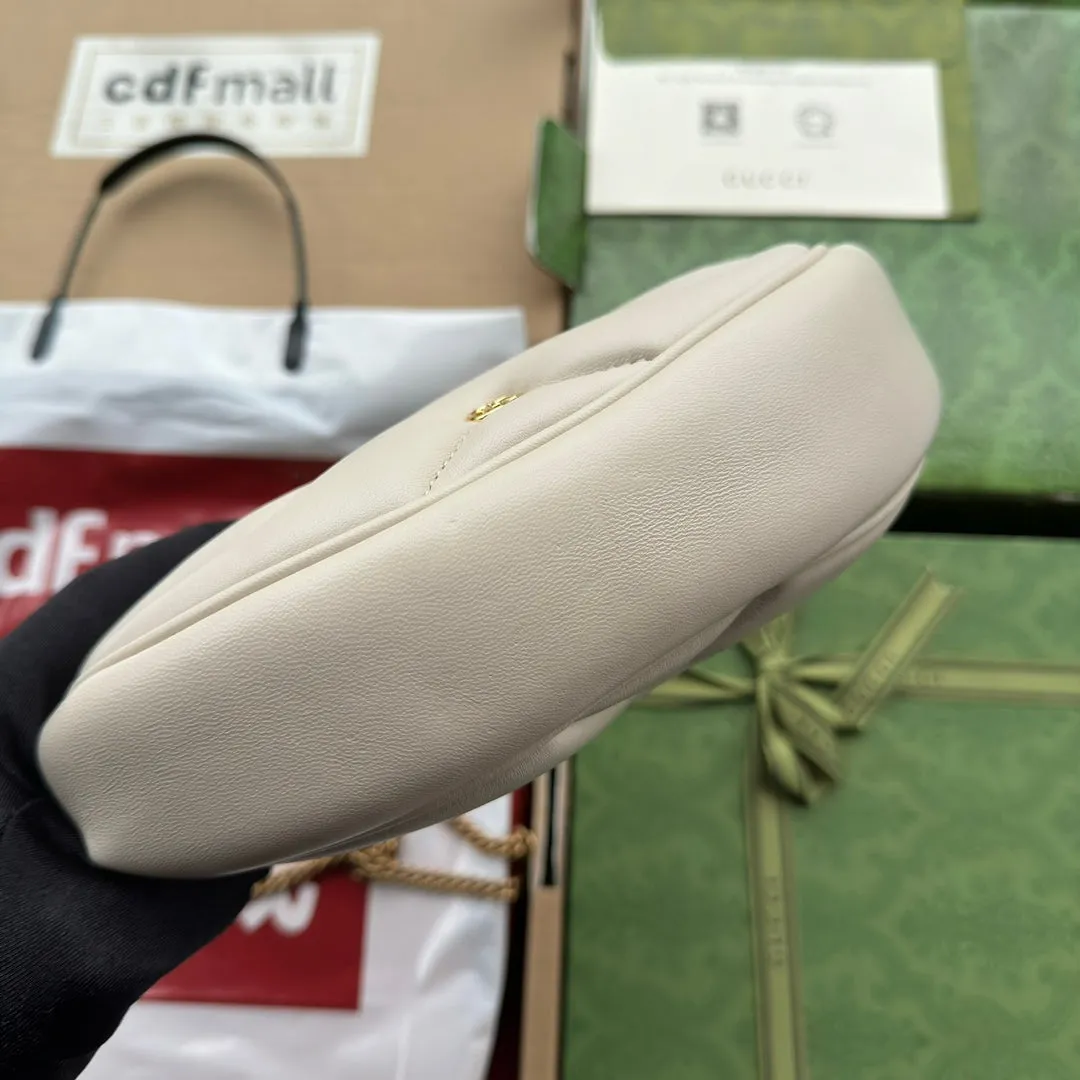 hardware half-moon 21cm white calfskin shaped Delivery guarantee Gucci marmont gg User-friendly gold