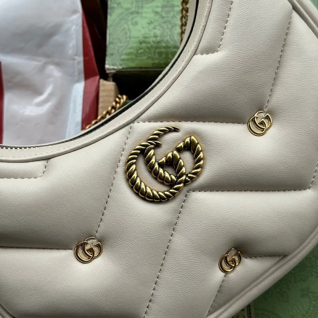 hardware half-moon 21cm white calfskin shaped Delivery guarantee Gucci marmont gg User-friendly gold