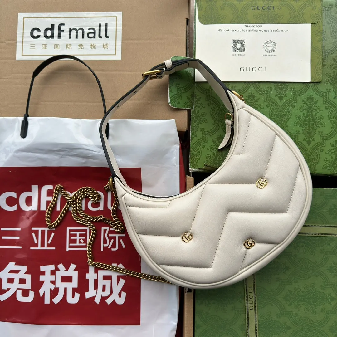 hardware half-moon 21cm white calfskin shaped Delivery guarantee Gucci marmont gg User-friendly gold