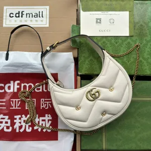 hardware half-moon 21cm white calfskin shaped Delivery guarantee Gucci marmont gg User-friendly gold