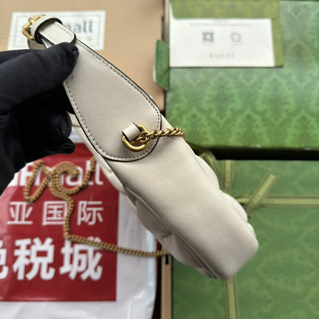 hardware half-moon 21cm white calfskin shaped Delivery guarantee Gucci marmont gg User-friendly gold