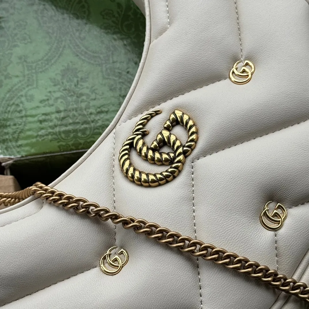 hardware half-moon 21cm white calfskin shaped Delivery guarantee Gucci marmont gg User-friendly gold