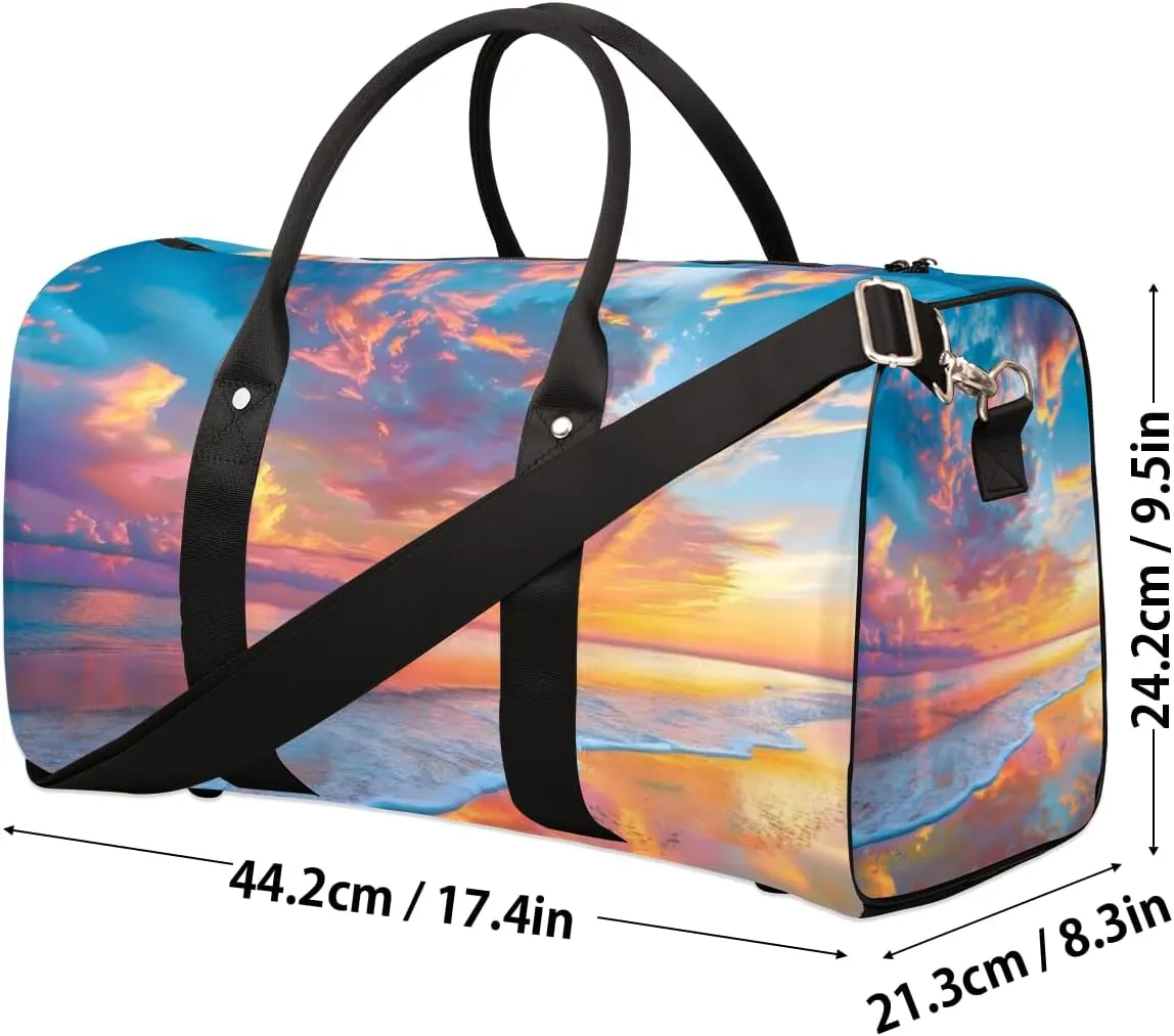Hawaiian Ses Travel Duffle Bag for Women Men Gym Duffel Foldable Bag Waterproof Weekender Color Sunset Duffle Tote