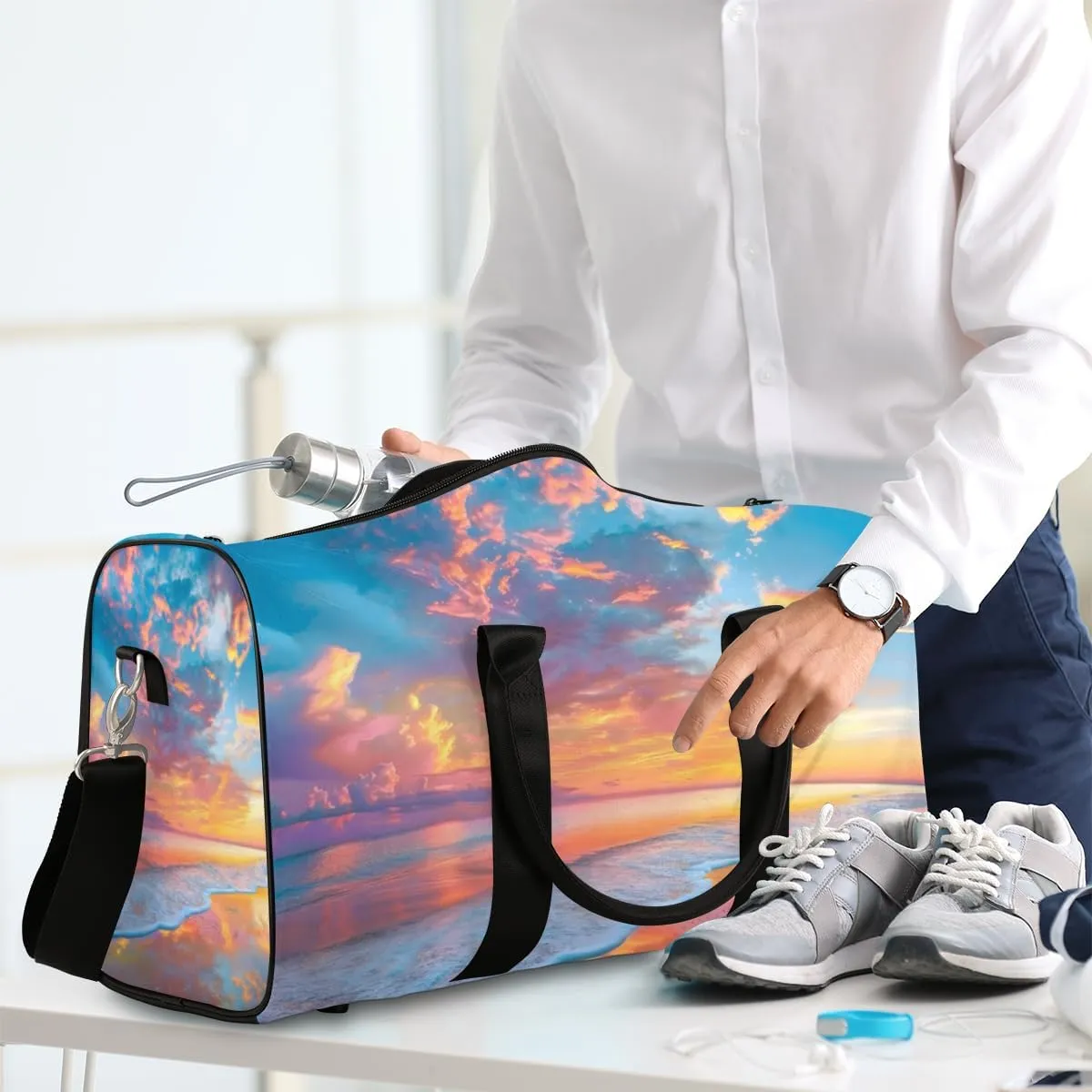 Hawaiian Ses Travel Duffle Bag for Women Men Gym Duffel Foldable Bag Waterproof Weekender Color Sunset Duffle Tote
