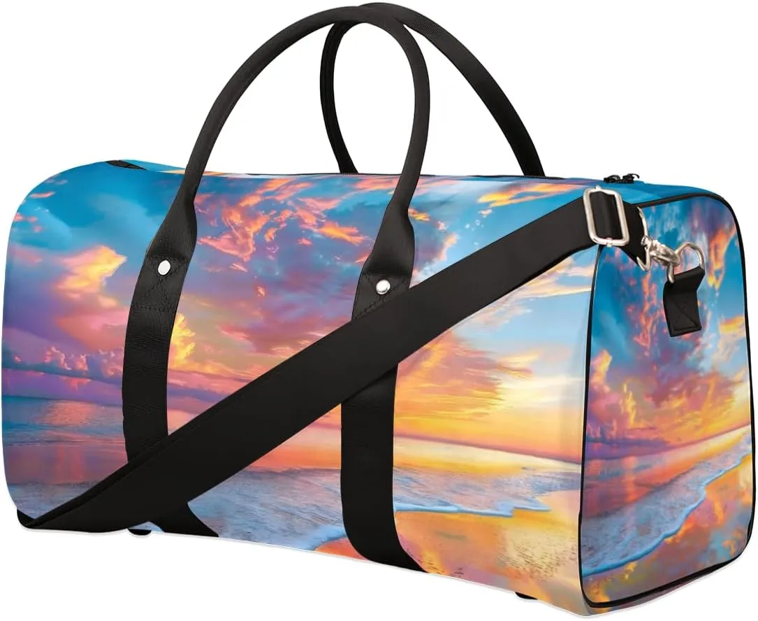 Hawaiian Ses Travel Duffle Bag for Women Men Gym Duffel Foldable Bag Waterproof Weekender Color Sunset Duffle Tote