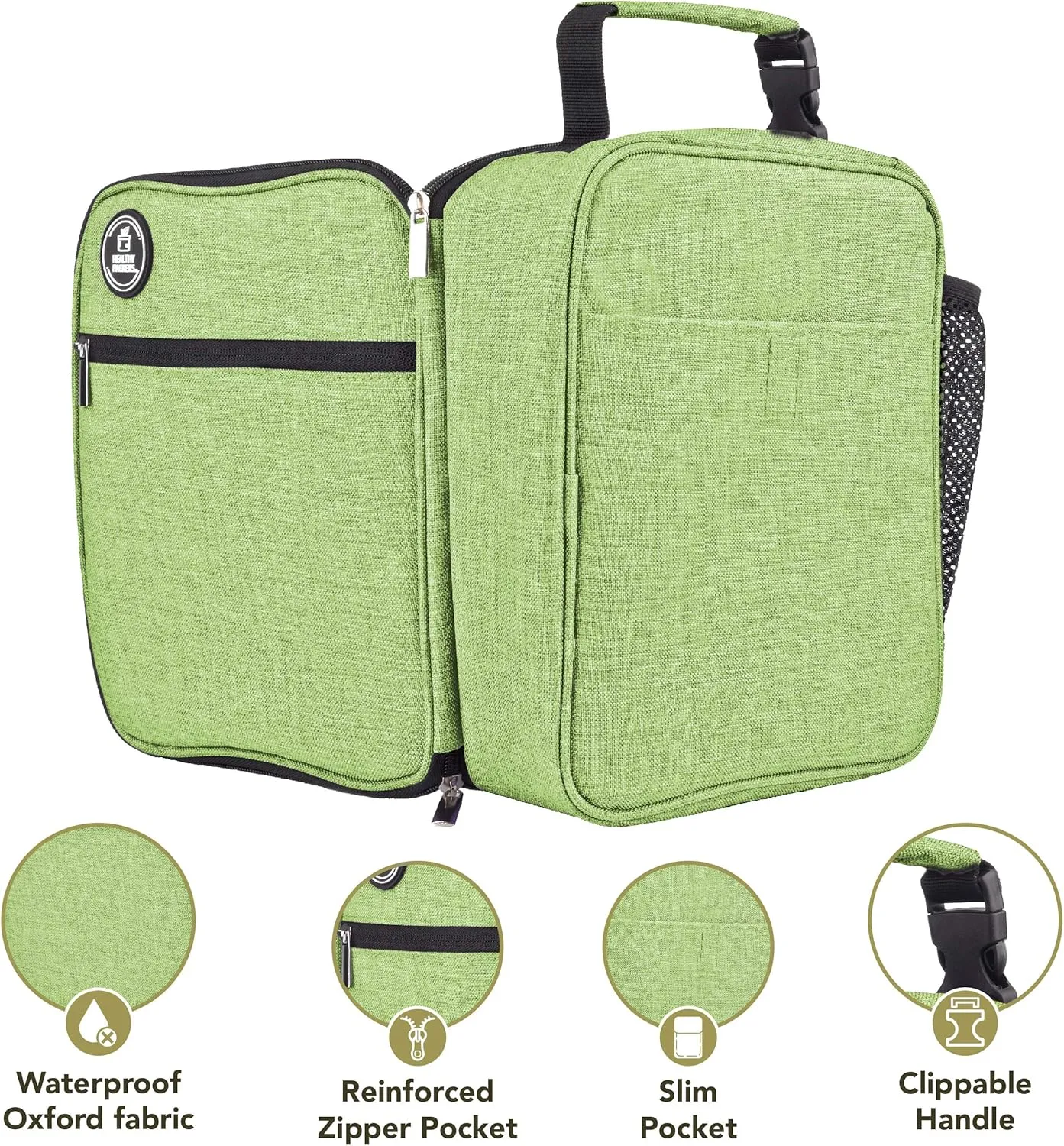 Healthy Packers Insulated Lunch Box for Adults and Kids w/ 2 Slim Long Lasting Ice Packs - Professional Work Lunch Bag for Men and Women - Heavy Duty School Lunchbox for Boys and Girls (Green)