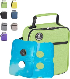 Healthy Packers Insulated Lunch Box for Adults and Kids w/ 2 Slim Long Lasting Ice Packs - Professional Work Lunch Bag for Men and Women - Heavy Duty School Lunchbox for Boys and Girls (Green)