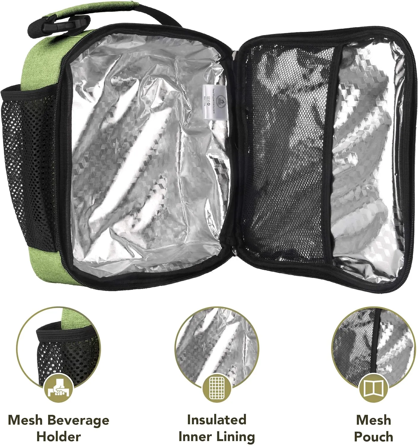 Healthy Packers Insulated Lunch Box for Adults and Kids w/ 2 Slim Long Lasting Ice Packs - Professional Work Lunch Bag for Men and Women - Heavy Duty School Lunchbox for Boys and Girls (Green)