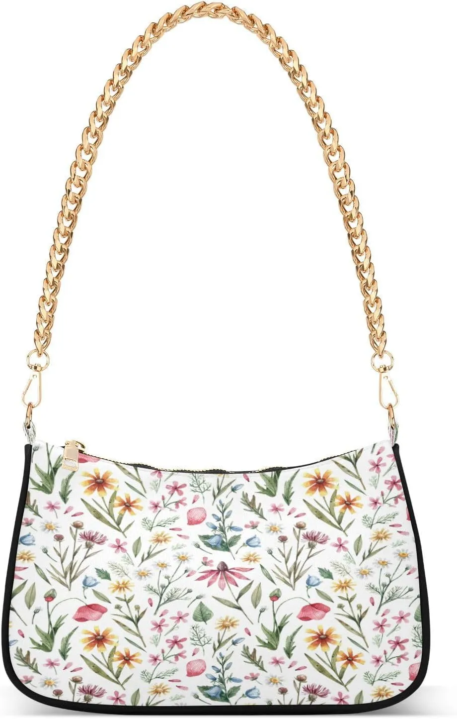 Herbs Poppy Bluebell Daisy Womens Shoulder Bag for Women Girls Hobo Tote Handbag Gold Chain Crossbody Bag with Zipper Clutch Purse Handbags