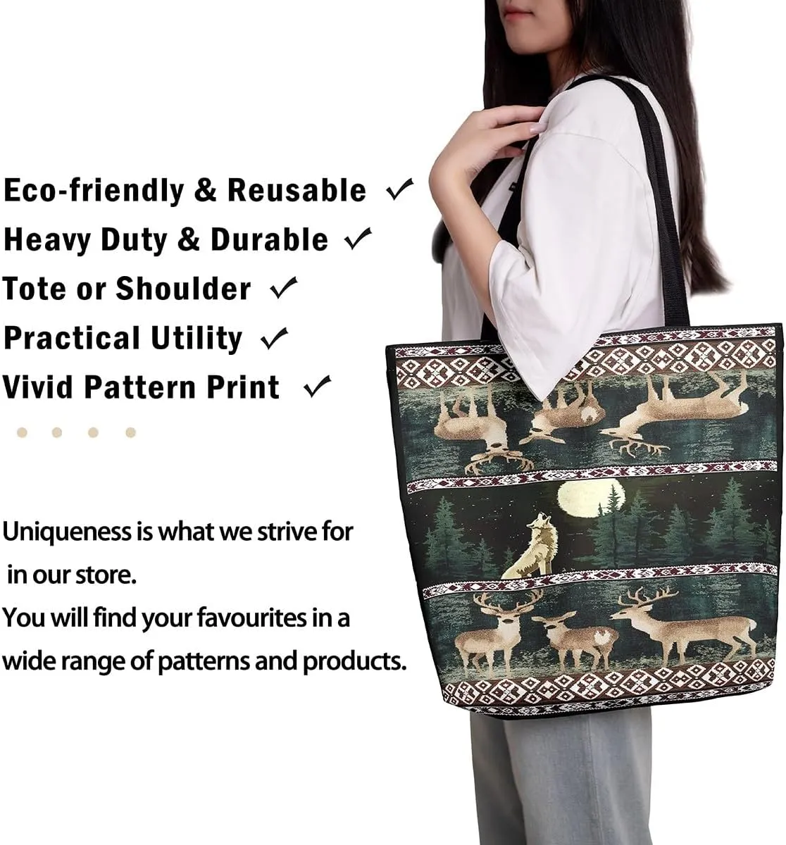 Highland Cow Canvas Tote Bag for Women,Cowboy Farm Animals Foldable Handbag