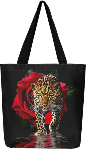 Highland Cow Canvas Tote Bag for Women,Cowboy Farm Animals Foldable Handbag